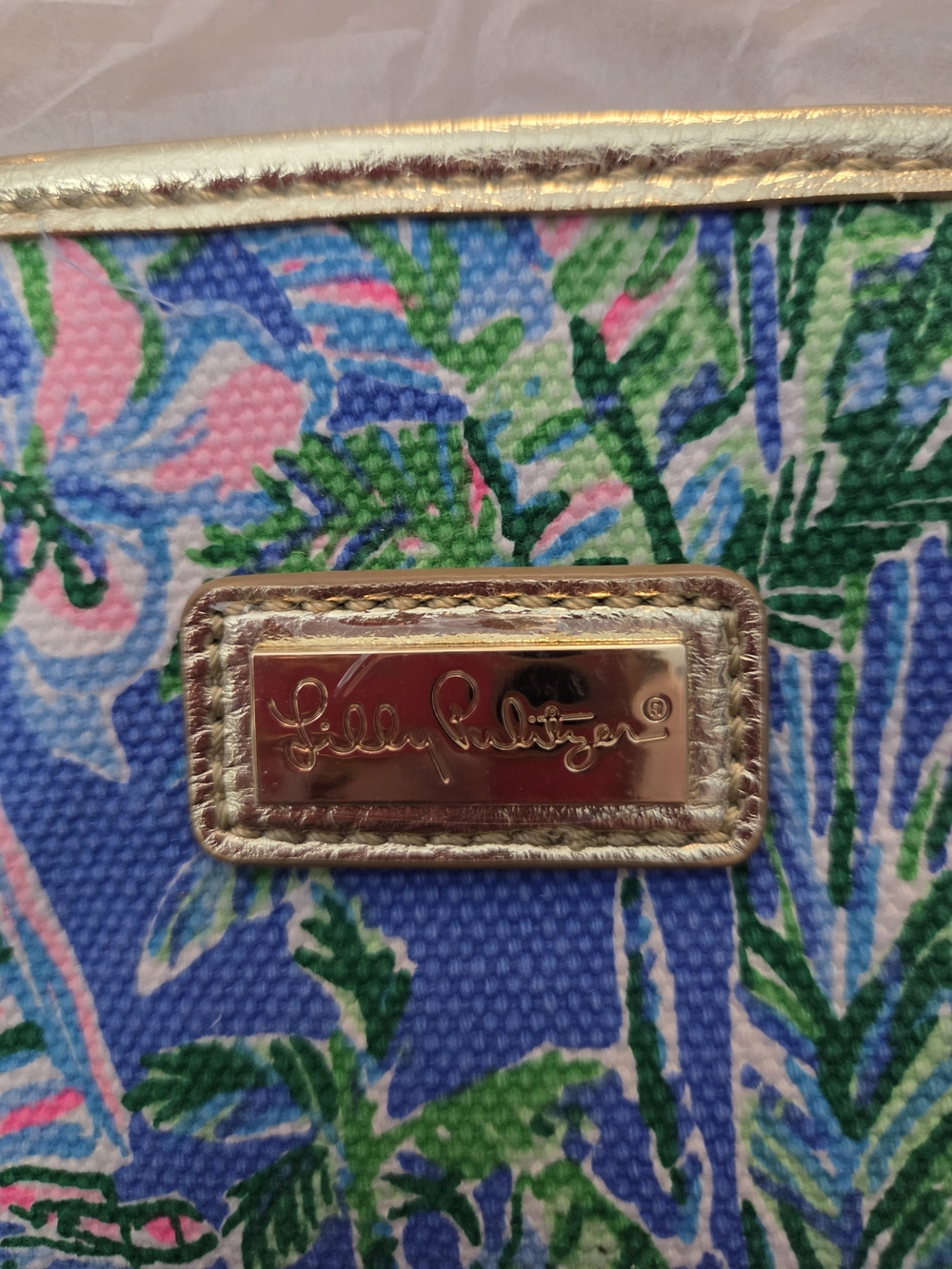Lilly Pulitzer Blue Tote with Pink and Green Tropical Print - Picture 3 of 7